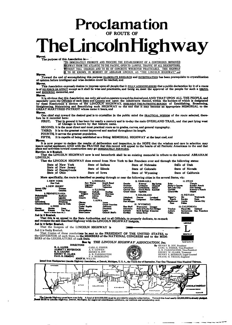 Establishment of the Lincoln Highway Association